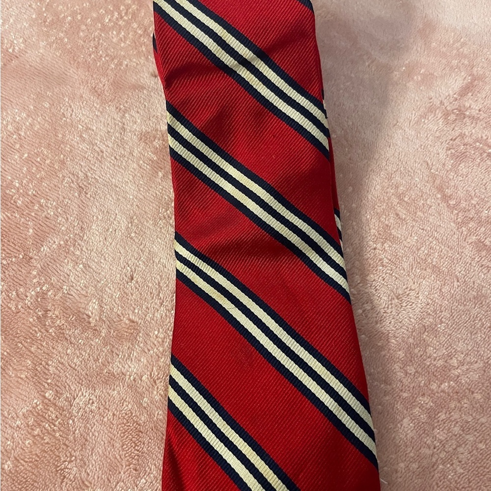 Jos. A. Bank Red Tie with Navy and Cream Stripes